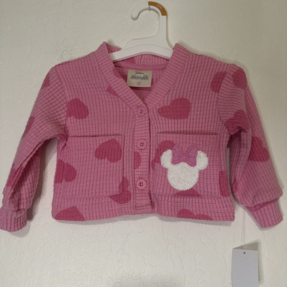 Minnie Mouse Pink Cardigan Sweater Baby‎ Girl Size 12 Months NWT